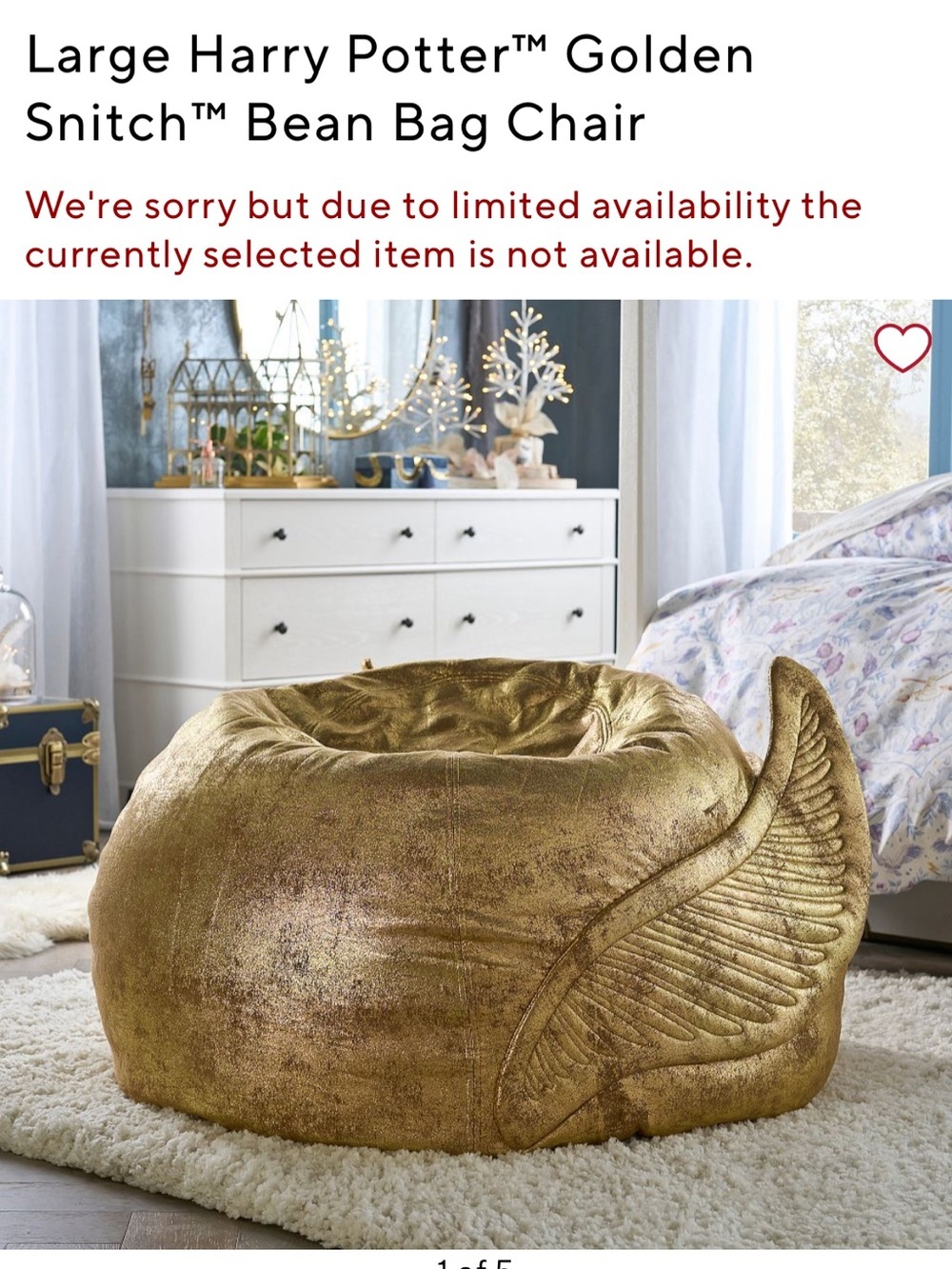 Pottery Barn Teen Metallic Golden snitch  Winged Bean Bag Chair